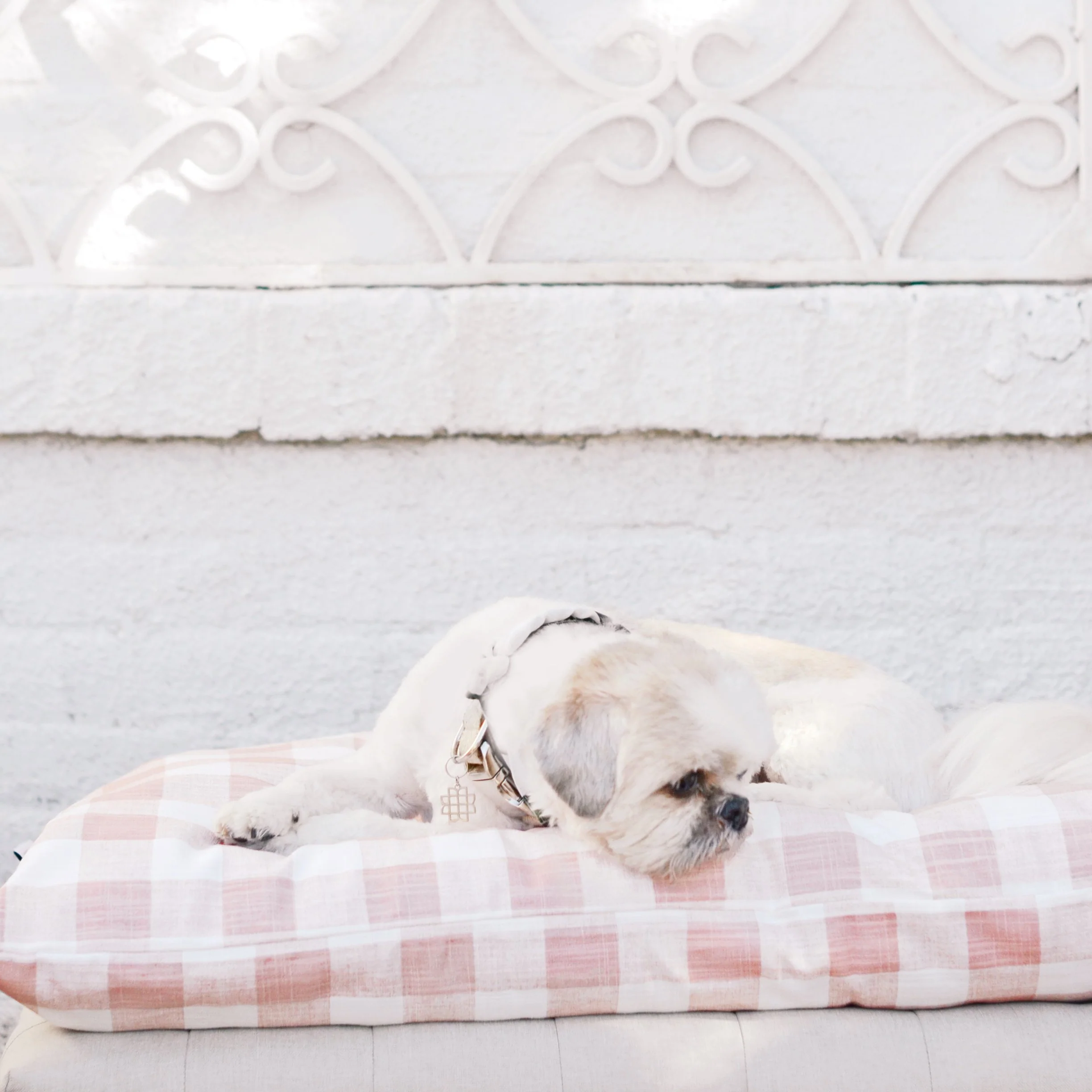 Blush Pink Gingham Check Dog Bed - Image 10