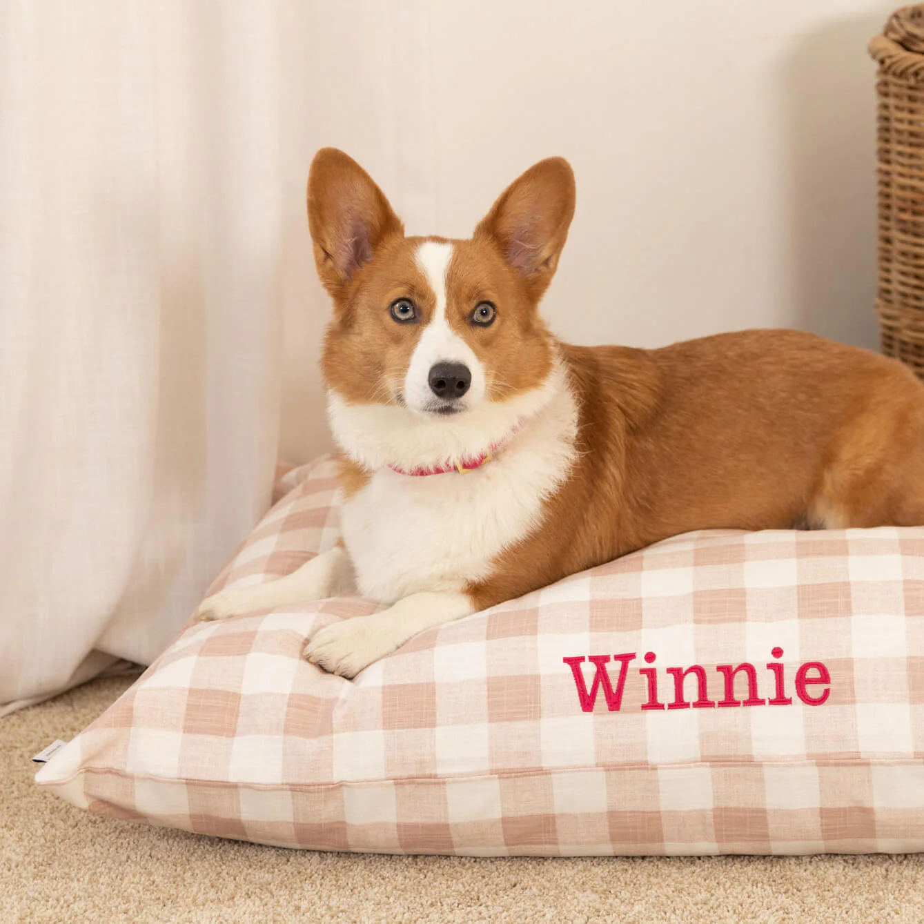 Blush Pink Gingham Check Dog Bed - Image 6