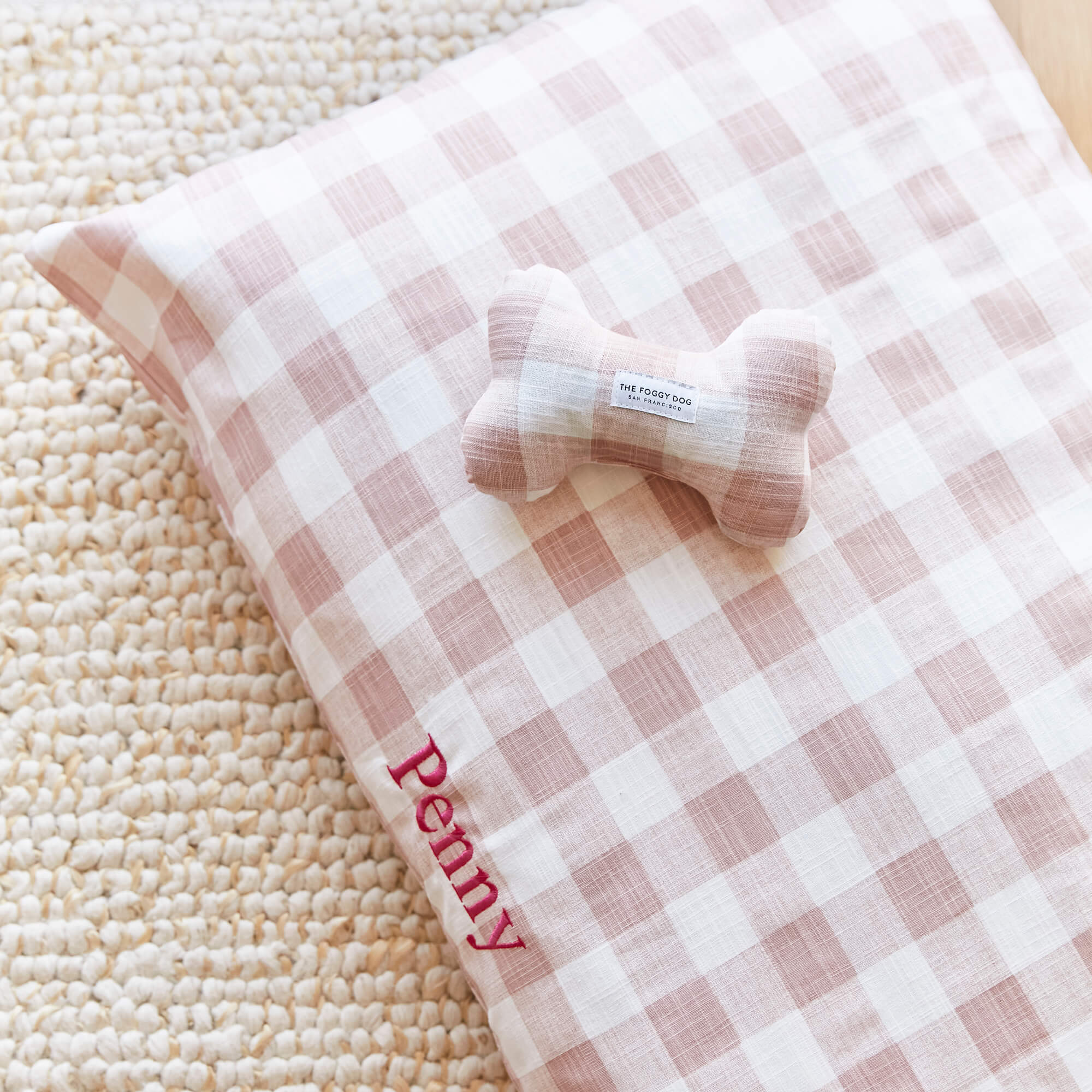 Blush Pink Gingham Check Dog Bed - Image 7