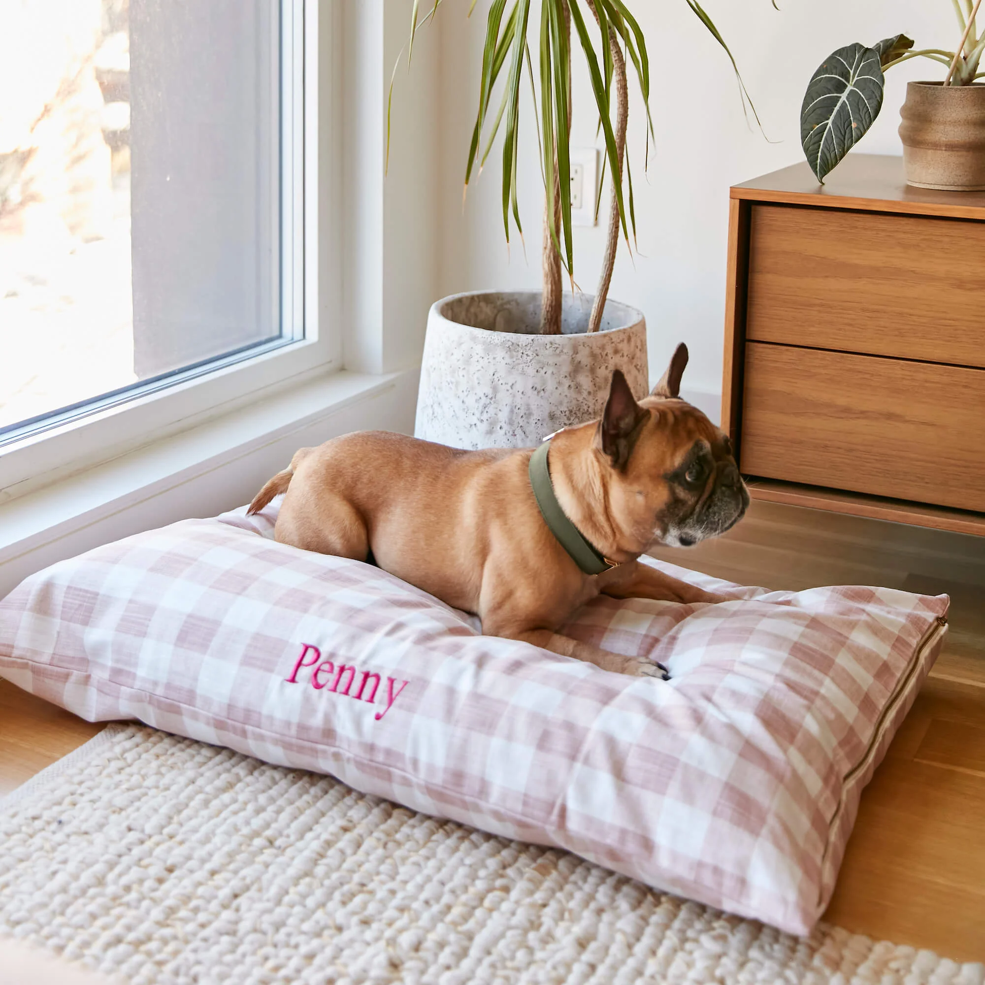 Blush Pink Gingham Check Dog Bed - Image 9